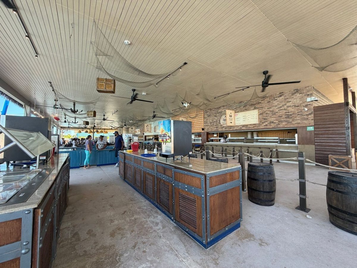 Inside Captain's Galley Food Hall: wide aisles and smooth concrete floors between the serving counters