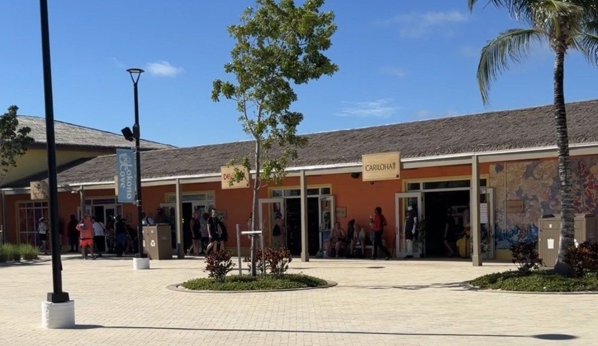 Lokono Cove shops along a wide, flat paved plaza