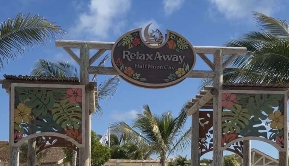 The RelaxAway, Half Moon Cay welcome arch at the Entrance Plaza
